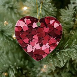 Enchanted Ruby Bliss Heart Confetti Pattern Julgransprydnad Keramik