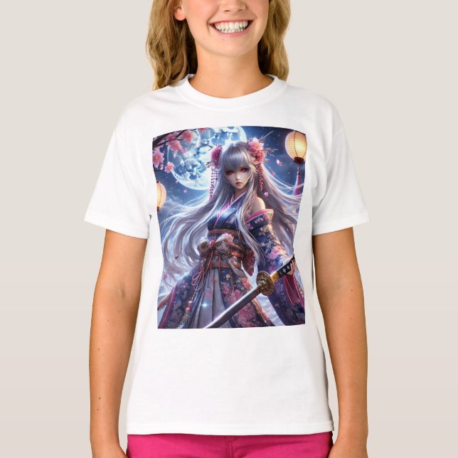 🌙 Enchanted Samurai Princess - Moonlit Warrior T- T Shirt (Framsida)
