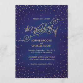 Enchanted Stars Blue & Guld Fairytale Bröllop Inbjudningar
