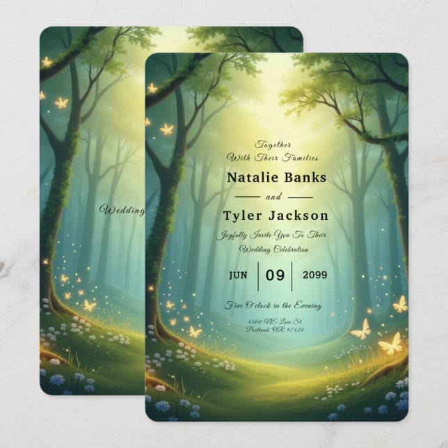Enchanted Sunlit Summer Grove Wedding Inbjudningar (Fram/baksida)