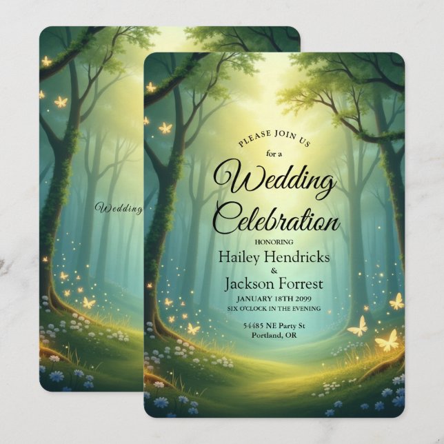Enchanted Sunlit Summer Grove Wedding Inbjudningar (Fram/baksida)