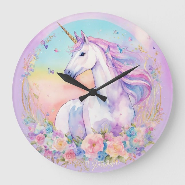 "Enchanted Unicorn Dreams Wall Clock" Stor Klocka (Framsida)