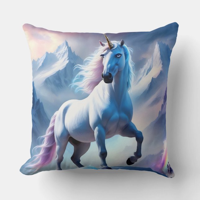 Enchanted Unicorn i en Snowy Fantasy Kudde (Framsida)