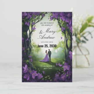 Enchanted Violet Garden Wedding Invitation Inbjudningar