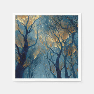 Enchanted Winter Forest with Glowing Golden Trees Pappersservett