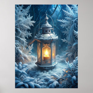 Enchanted Winter Lantern – Magical Snowy Forest Poster