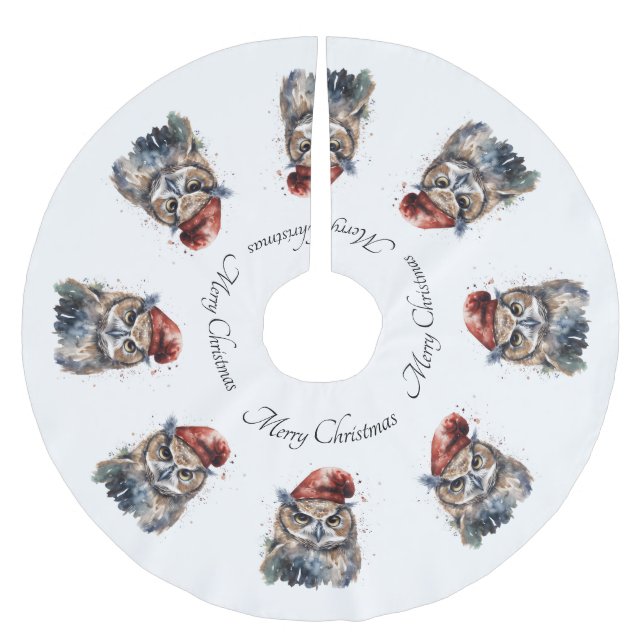 Enchanted Winter Uggla, anpassningsbar Julgransmatta Borstad Polyester (Framsidan)