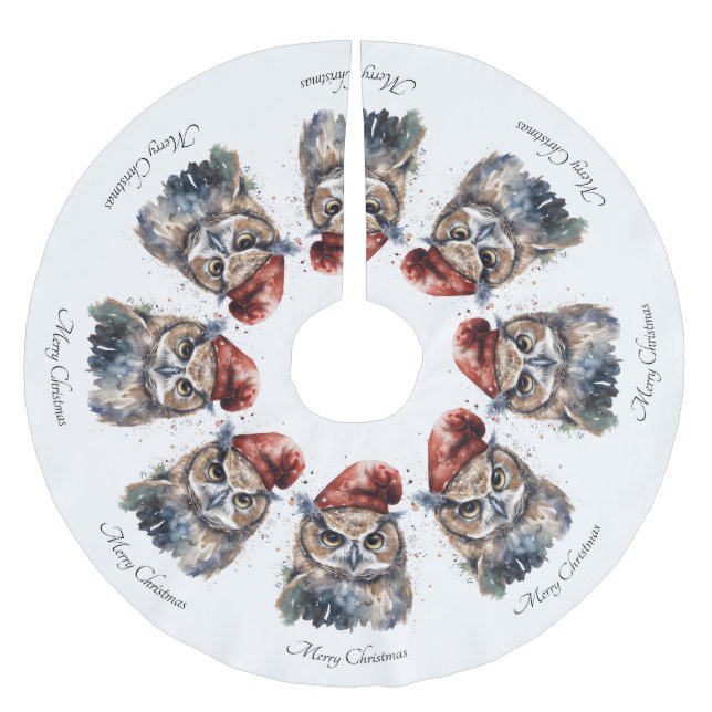 Enchanted Winter Uggla, anpassningsbar Julgransmatta Borstad Polyester (Framsidan)