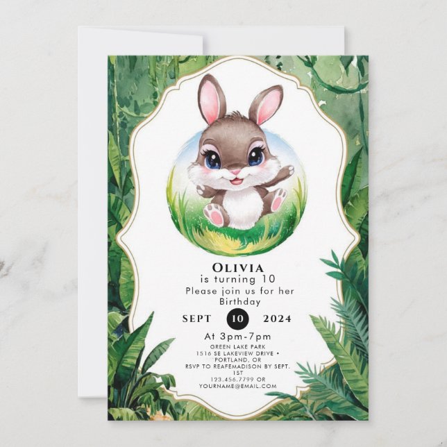 Enchanted Woodland Bunny Birthday Inbjudningar (Framsida)