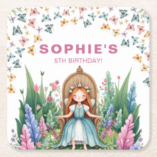 Enchanted Woodland Fairy Princess Birthday Underlägg Papper Kvadrat