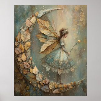 Enchanted Woodland Leaf Fairy Fantasy Art Poster