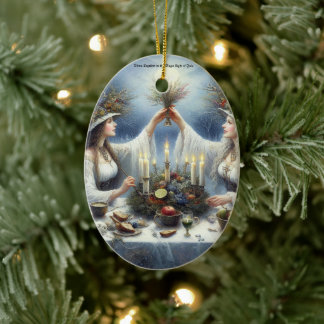 Enchanted Yule Celebration Flat Holiday Card Julgransprydnad Keramik