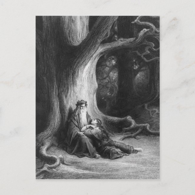 Enchanter Merlin och Fairy Vivien Vykort (Framsida)