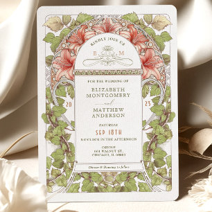 Enchanting Amaryllis Art nouveau Bröllop Inbjudningar