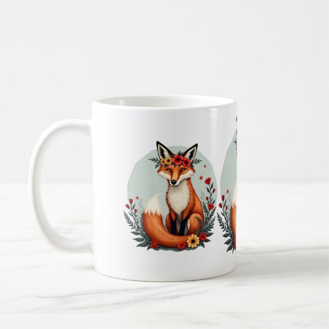 Enchanting Blommigt Fox Woodland Folk Art Kaffemugg (Vänster)