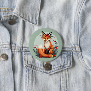 Enchanting Blommigt Fox Woodland Folk Art Knapp