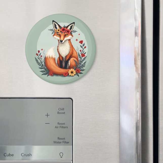 Enchanting Blommigt Fox Woodland Folk Art Magnet (In Situ (Fridge))