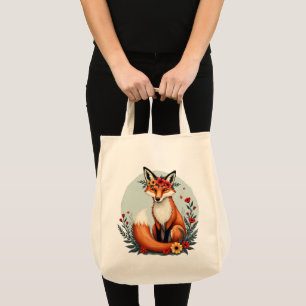 Enchanting Blommigt Fox Woodland Folk Art Tygkasse