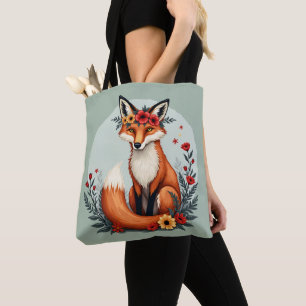 Enchanting Blommigt Fox Woodland Folk Art Tygkasse