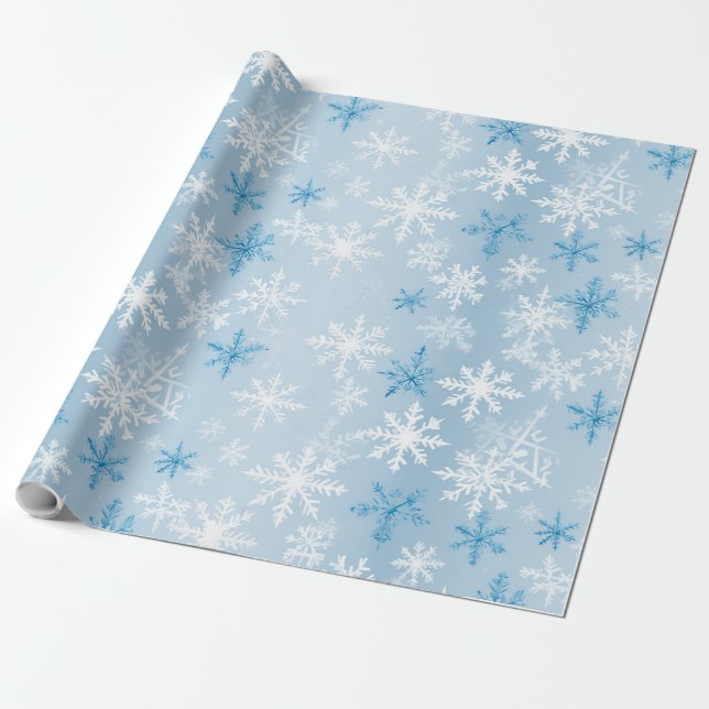 Enchanting Blue and White Winter Snowflake Mönster Presentpapper (Utrullad)