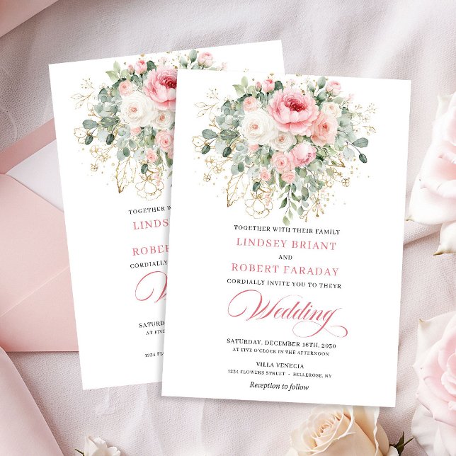 Enchanting Blush Rose Boho Floral Wedding Invite Inbjudningar (Enchanting Blush Rose Boho Floral Wedding Invitation)