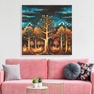 Enchanting Brown Hjort i Fractal Forest Watercolor Canvastryck
