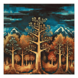 Enchanting Brown Hjort i Fractal Forest Watercolor Fototryck