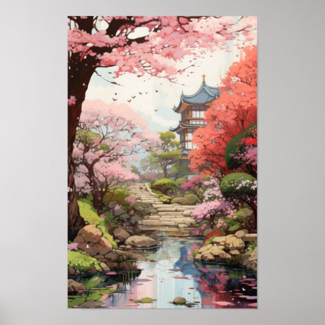 Enchanting Cherry Blommar Garden Studio Ghibli-Ins Poster (Framsidan)