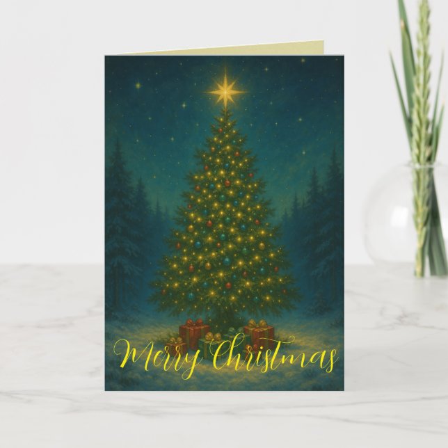 Enchanting Christmas Tree Midnight Forest Custom  Kort (Framsida)