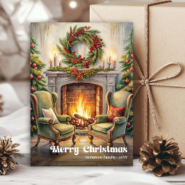 Enchanting classic festive scene with pine wreath julkort