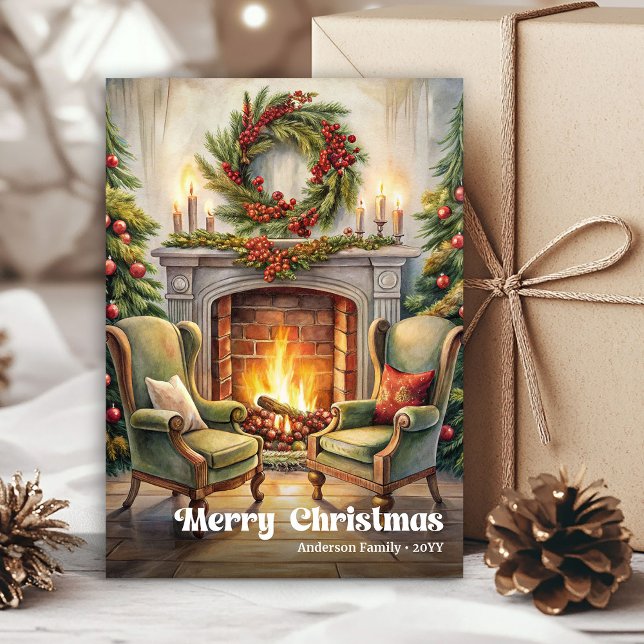 Enchanting classic festive scene with pine wreath julkort (Enchanting classic festive scene with pine wreath)