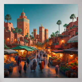 Enchanting Distrits of Marrakech, Marocko Poster