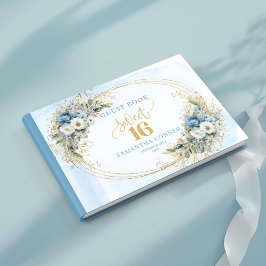 Enchanting Dusty Blue Floral Sweet 16th Guest Book Gästböcker