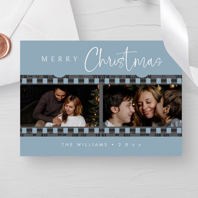Enchanting Dusty Blue-julfoto Julkort (Personalized Enchanting Dusty Blue Christmas Photo Holiday Card)