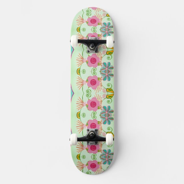 Enchanting Eclectic Garden: Diverse Blommigt Beaut Mini Skateboard Bräda 18,5 Cm (Framsida)