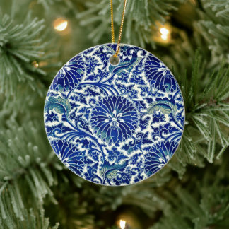 Enchanting Elegance: Blue Blommigt Chinese Ornamen Julgransprydnad Keramik