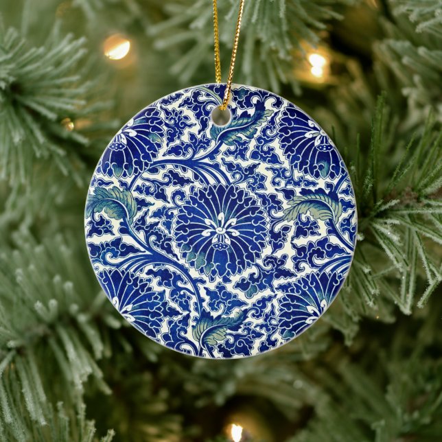 Enchanting Elegance: Blue Blommigt Chinese Ornamen Julgransprydnad Keramik (Träd)