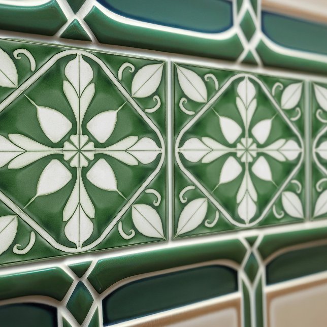 Enchanting Emerald Grönt Symmetrical Blommigt Kakelplatta (Skapare uppladdad)