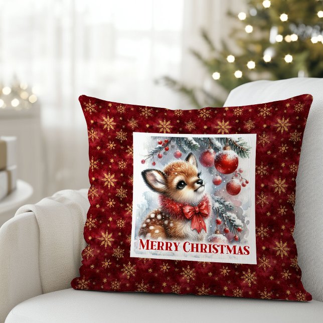 Enchanting Fawn Forest Scene Cozy Gift Christmas  Kudde (Enchanting Fawn Forest Scene Cozy Gift Christmas pillow)