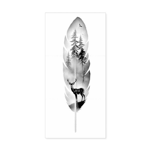 Enchanting Feather with Deer Buck Artwork Stämpel (Tryck)