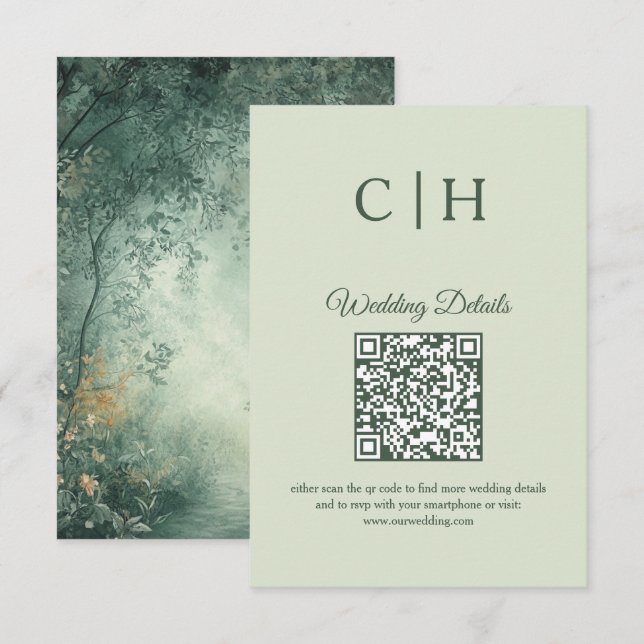 Enchanting Forest QR Code Wedding Enclosure Tilläggskort (Fram/baksida)
