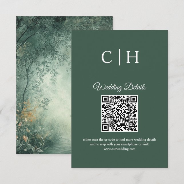 Enchanting Forest QR Code Wedding Enclosure Tilläggskort (Fram/baksida)