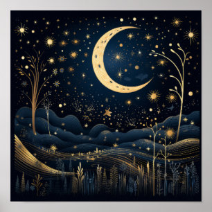 Enchanting Glowing Fireflies, Twinkling Stars. Poster