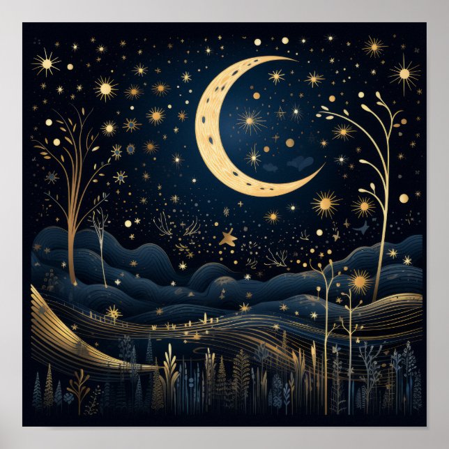 Enchanting Glowing Fireflies, Twinkling Stars. Poster (Framsidan)