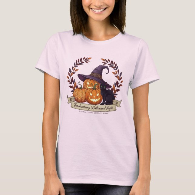 Enchanting Halloween Nights Witch Pumpkin T-Shirt (Framsida)