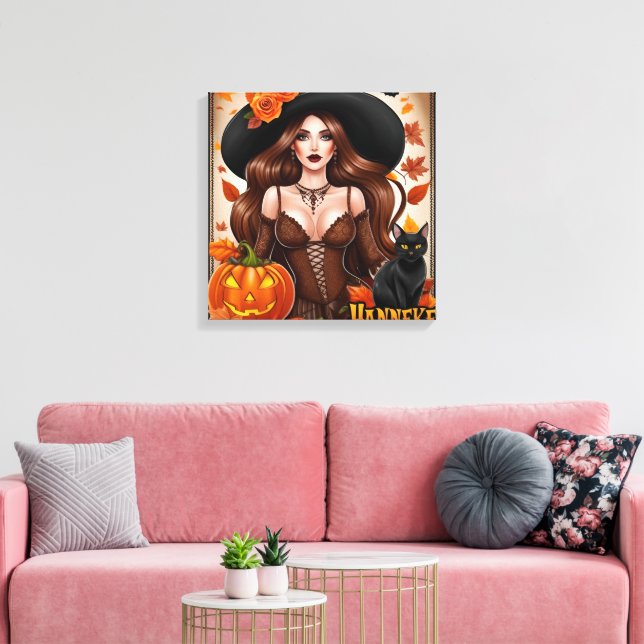 Enchanting Halloween Woman Wall Art - Autumnal Canvastryck (Insitu (Vardagsrum))
