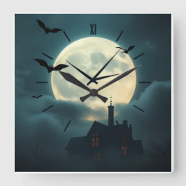 Enchanting Haunted Moon Clock | Luxury Gothic Art Fyrkantig Klocka
