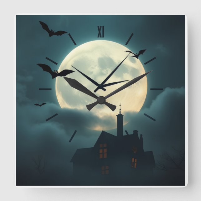 Enchanting Haunted Moon Clock | Luxury Gothic Art Fyrkantig Klocka (Framsida)