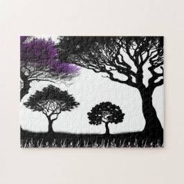 Enchanting Lila Silhouette Forest Pussel