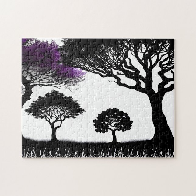 Enchanting Lila Silhouette Forest Pussel (Horisontell)